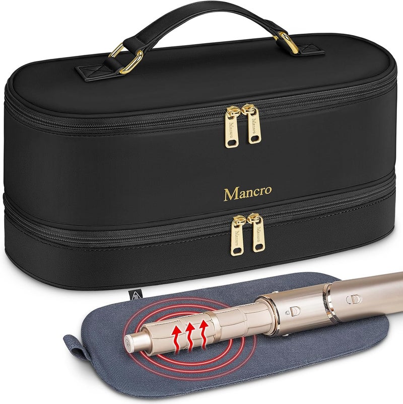 Mancro Carrying Case Compatible with Shark Airwrap, Dual Layer Hair Tools Travel Bag with Heat Resistant Mat, Soft Padded Hair Organizer Storage for Shark Speedstyle Hair Dryer Attachment, Black - Image 1